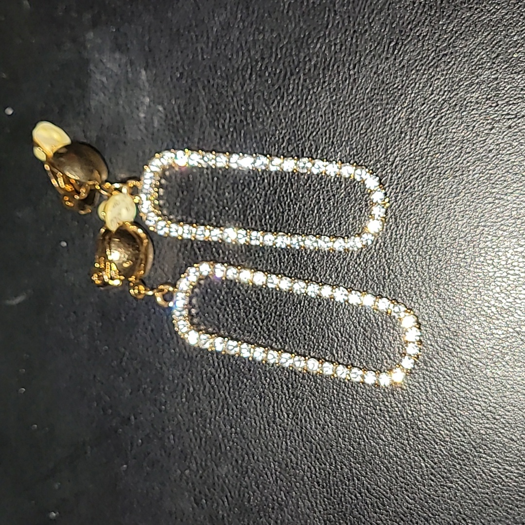 Crystal Oblong Clip On Earrings